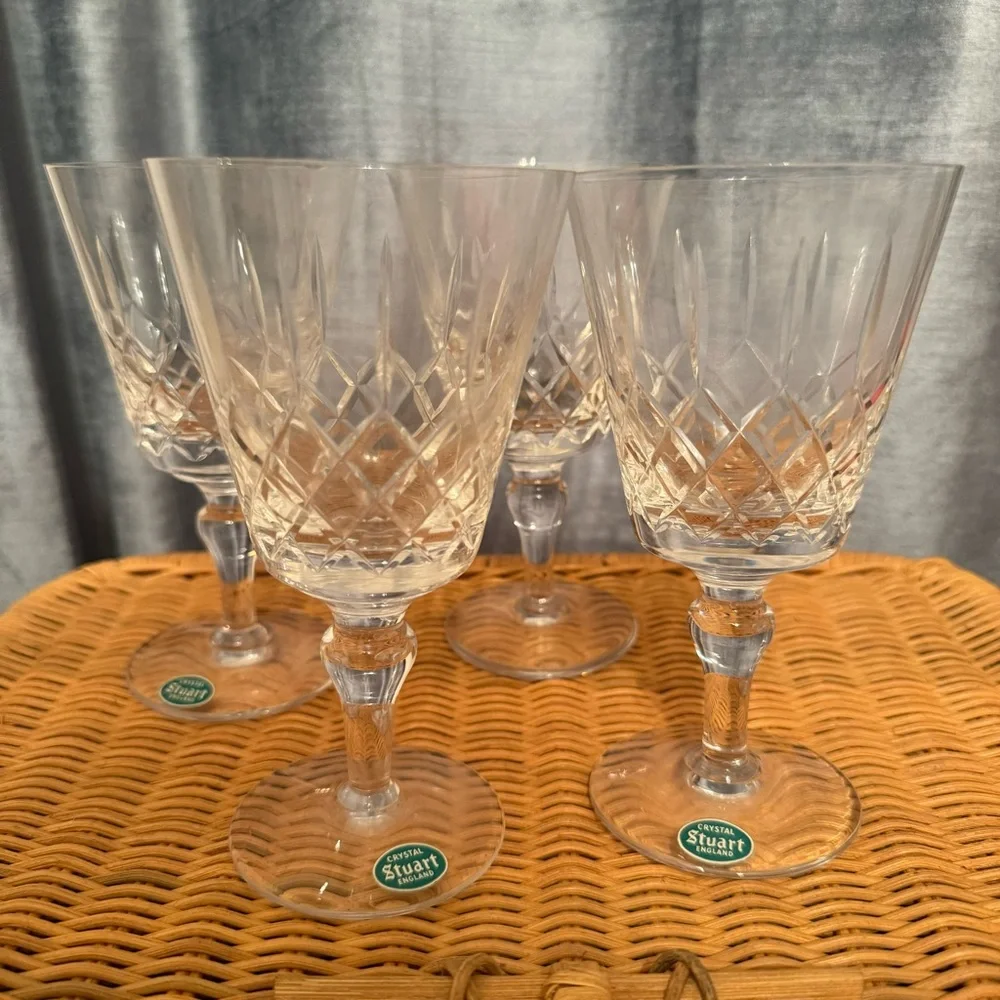 Set Of 4 Vintage Stuart Crystal  England  6.5” Water Goblet Glasses